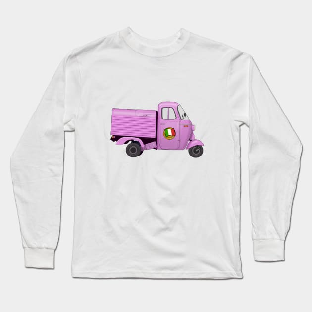 Vintage Pink Italian Motorized Rikshaw with Italian Flag Sticker on the Door Long Sleeve T-Shirt by ibadishi